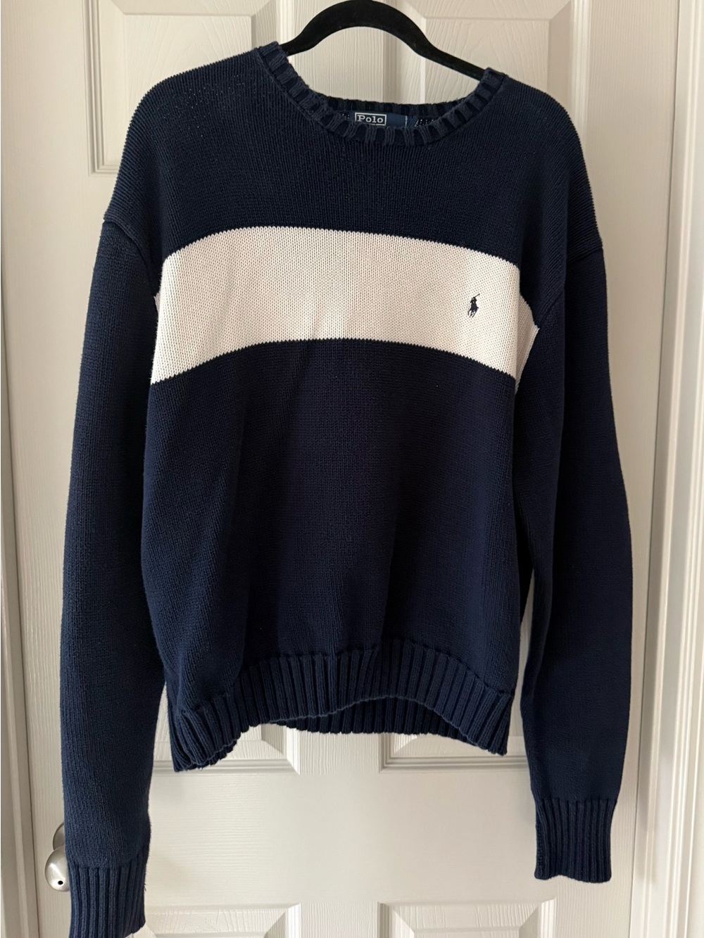Polo Ralph Lauren Navy & White Striped Crewneck Knit Sweater